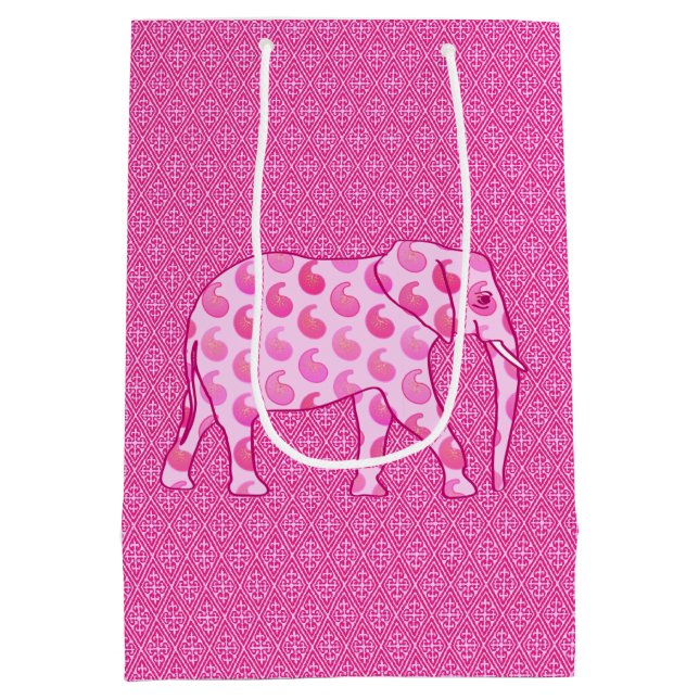 Sac Cadeau Moyen Paisley Elephant, Ice Pink et Fuchsia (Dos)
