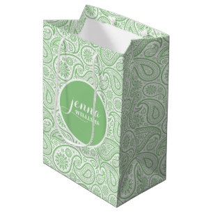 Sac Cadeau Moyen Paisley Vintage vert printemps et blanc Dammass
