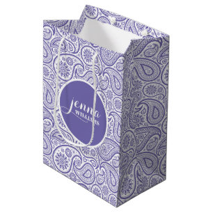 Sac Cadeau Moyen Paisley Vintage violet et blanc Damas