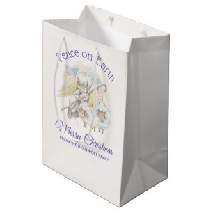 Sac Cadeau Moyen Paix sur Terre Pasteur Ange avec Agneaux