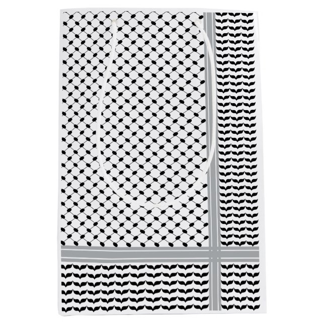 Sac Cadeau Moyen Palestinien noir et blanc Keffiyeh (Devant)