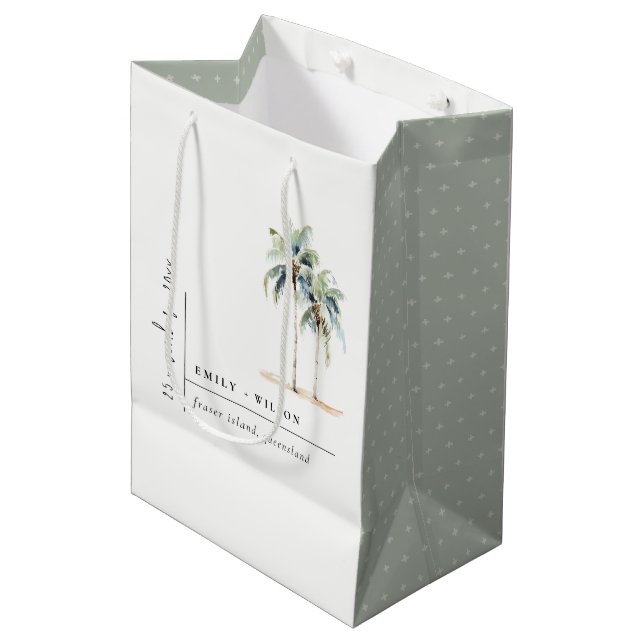 Sac Cadeau Moyen Palmiers minimaux Aquarelle Mariage tropical (Devant Angle)