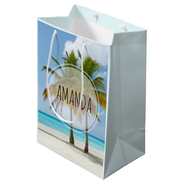 Sac Cadeau Moyen Palmiers pittoresques sur une plage tropicale (Devant Angle)