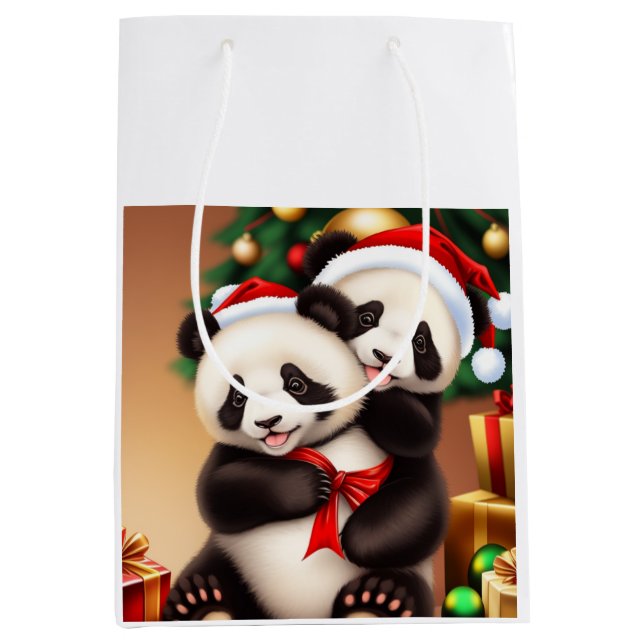 Sac Cadeau Moyen Panda de Noël (Devant)