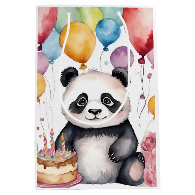 Sac Cadeau Moyen Panda mignonne avec ballons (Devant)