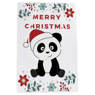 Sac Cadeau Moyen Panda Noël Neige Animaux d'hiver Pandas Moyen