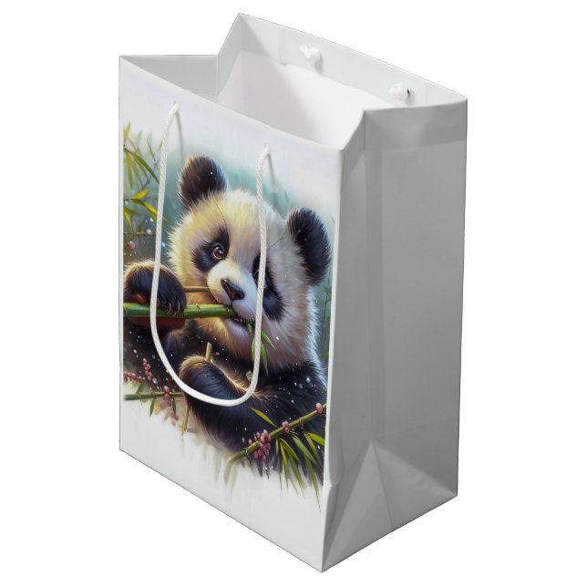 Sac Cadeau Moyen Panda roux adorable mangeant du bambou (Devant Angle)