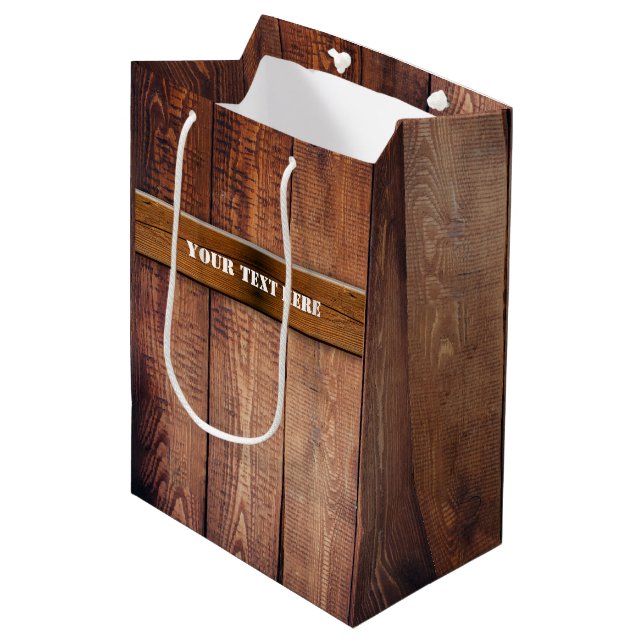 Sac Cadeau Moyen Panneaux en bois rustique Faux (Devant Angle)