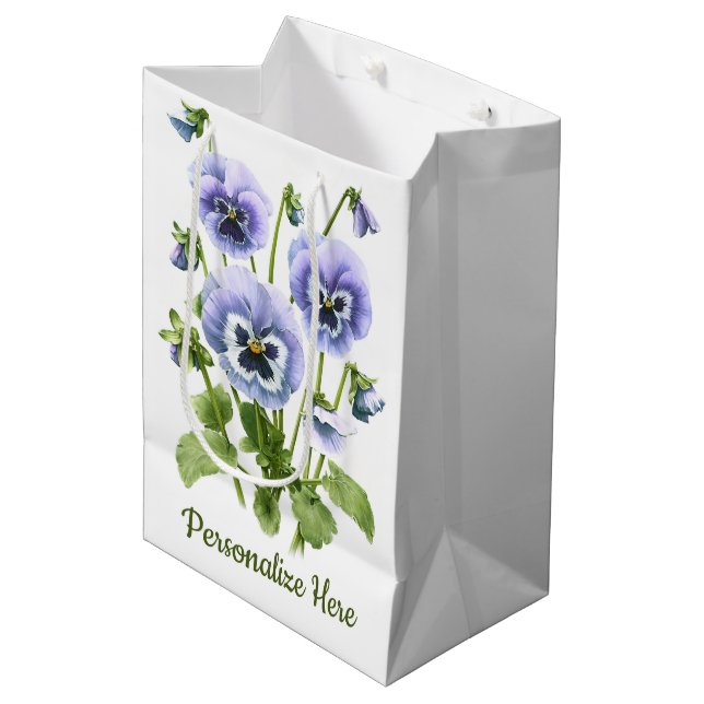 Sac Cadeau Moyen Pansies violettes personnalisées (Devant Angle)