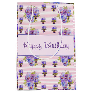 Sac Cadeau Moyen Pansy Flower rose Frappe floral Joyeux anniversair