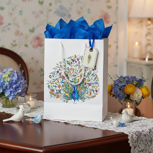 Sac Cadeau Moyen Paon floral aquarelle