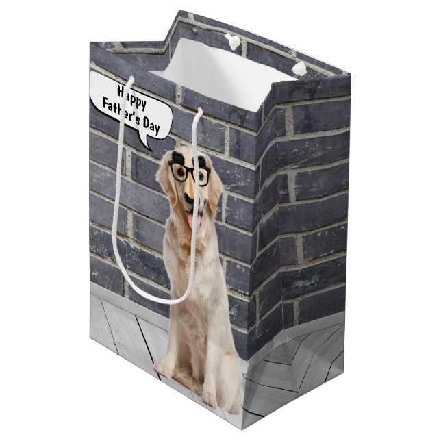 Sac Cadeau Moyen Papa Golden Retriever avec Masque Moustache (Devant Angle)