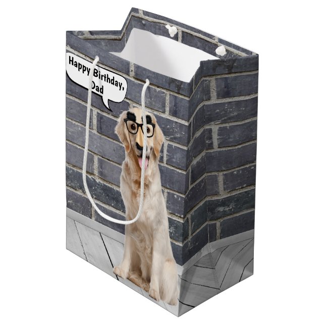 Sac Cadeau Moyen Papa Golden Retriever avec Mustache Masque Moyen G (Devant Angle)