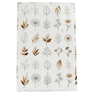 Sac Cadeau Moyen Paper Bag with Gold Botanical Sketches