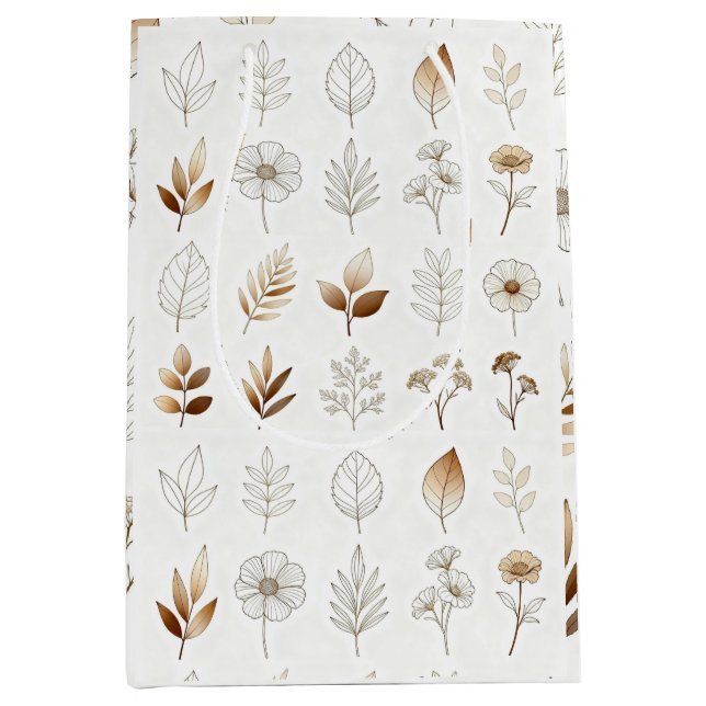 Sac Cadeau Moyen Paper Bag with Gold Botanical Sketches (Devant)