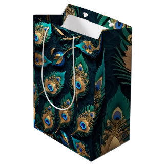 Sac Cadeau Moyen Papercut Peacock Feathers Motif
