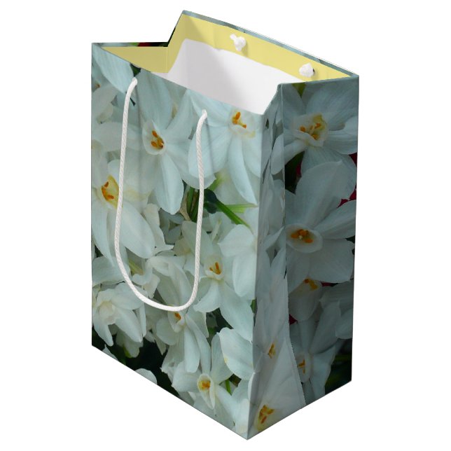 Sac Cadeau Moyen Paperwhite Narcissus Fleurs blanches délicates (Devant Angle)