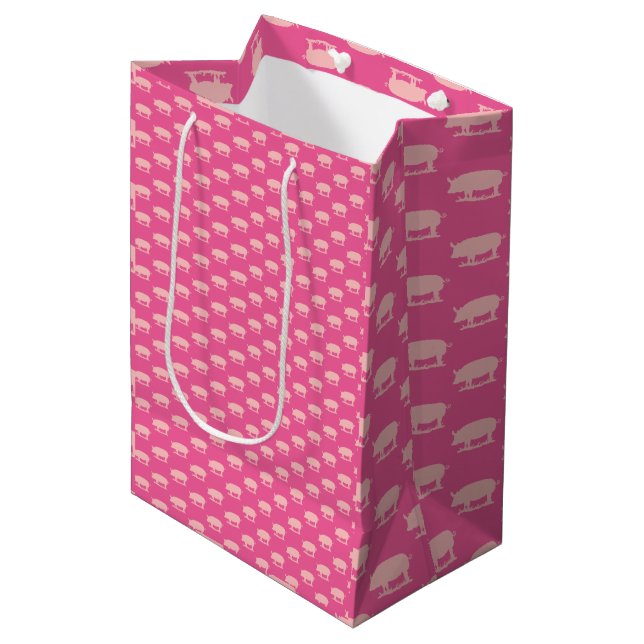 Sac Cadeau Moyen Papier à enveloppement rose Piggy Lite (Devant Angle)