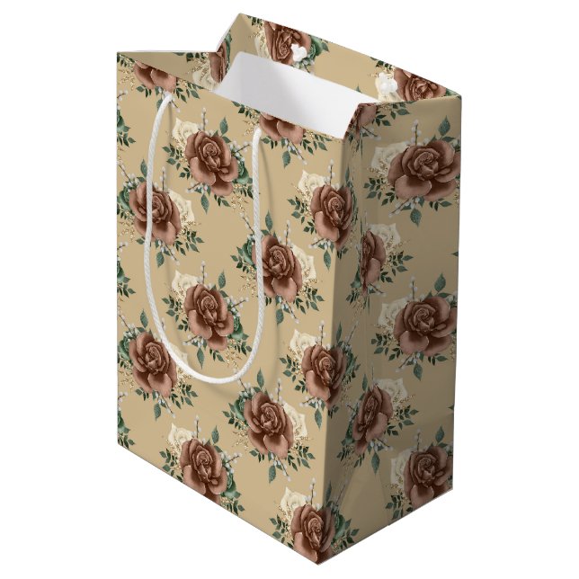 Sac Cadeau Moyen Papier de papier de Rose rustique (Dos Angle)