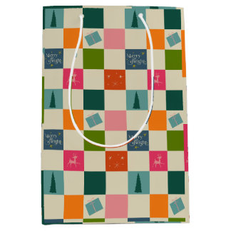 Sac Cadeau Moyen Papier d'emballage de Noël rétro Joyeux et Lumineu
