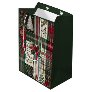 Sac Cadeau Moyen Papier d'enveloppement rustique de Noël vert