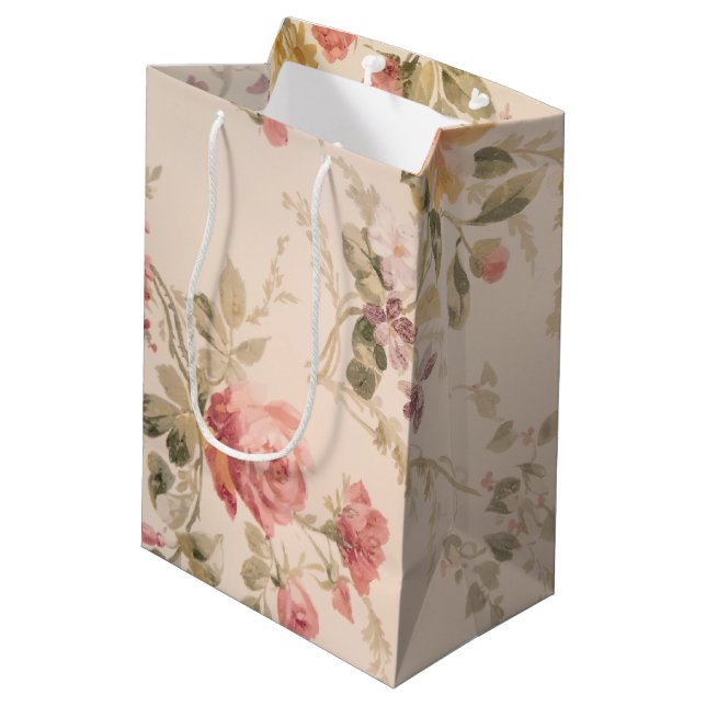 Sac Cadeau Moyen Papier peint floral à l'ancienne (Dos Angle)