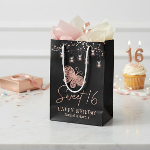 Sac Cadeau Moyen Papillon Anniversaire 16 Ans Nom Douce
