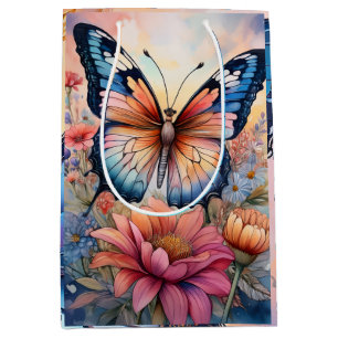 Sac Cadeau Moyen Papillon Arc-en-ciel dans un jardin fleuri de la n