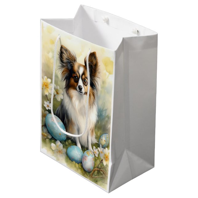 Sac Cadeau Moyen Papillon Chien avec Oeufs de Pâques Fêtes (Devant Angle)