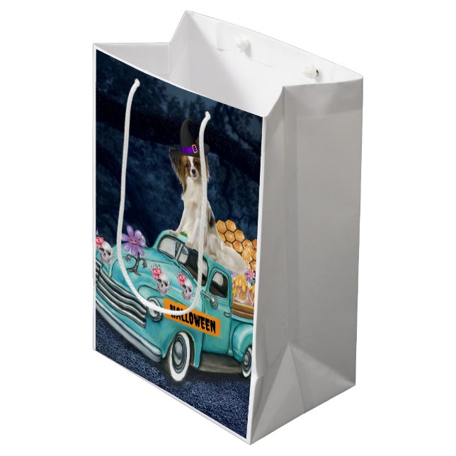 Sac Cadeau Moyen Papillon Chien Halloween Camion Effrayant Nuit (Devant Angle)