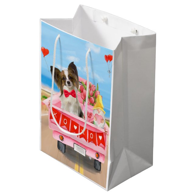 Sac Cadeau Moyen Papillon Chien Saint-Valentin Coeurs de Camion (Devant Angle)