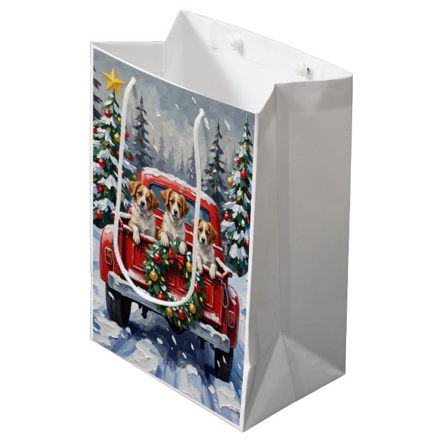 Sac Cadeau Moyen Papillon Christmas Red Truck Holiday (Devant Angle)