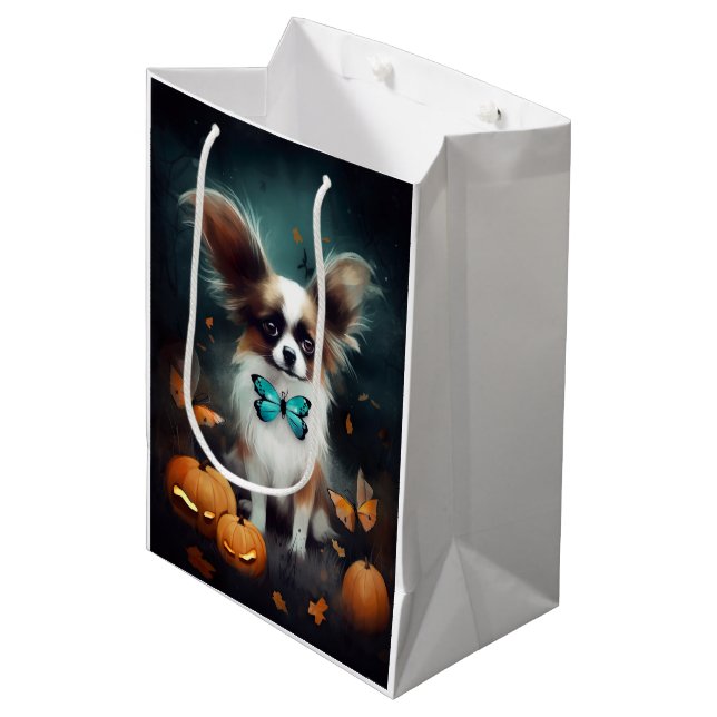 Sac Cadeau Moyen Papillon d'Halloween avec la peur Citrouille (Devant Angle)