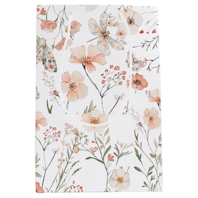 Sac Cadeau Moyen Papillon floral Fleur sauvage Boho (Devant)