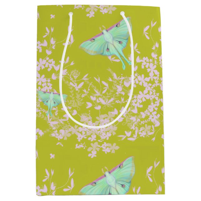 Sac Cadeau Moyen Papillon lune sur citron vert (Devant)