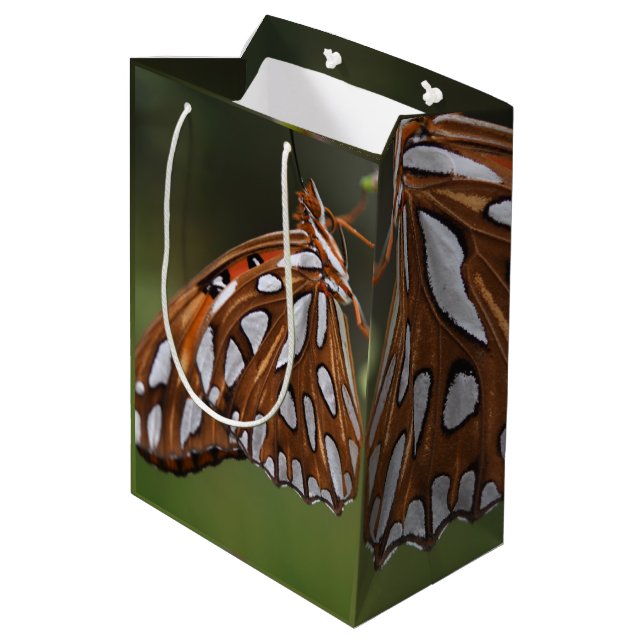 Sac Cadeau Moyen Papillon orange et blanc tacheté vert photo (Dos Angle)