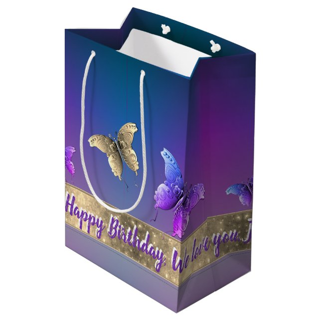 Sac Cadeau Moyen Papillon romantique bleu (Dos Angle)