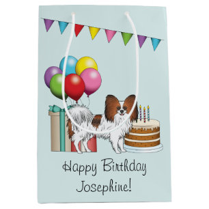 Sac Cadeau Moyen Papillon Sable Rouge Joyeux Anniversaire Chien Col