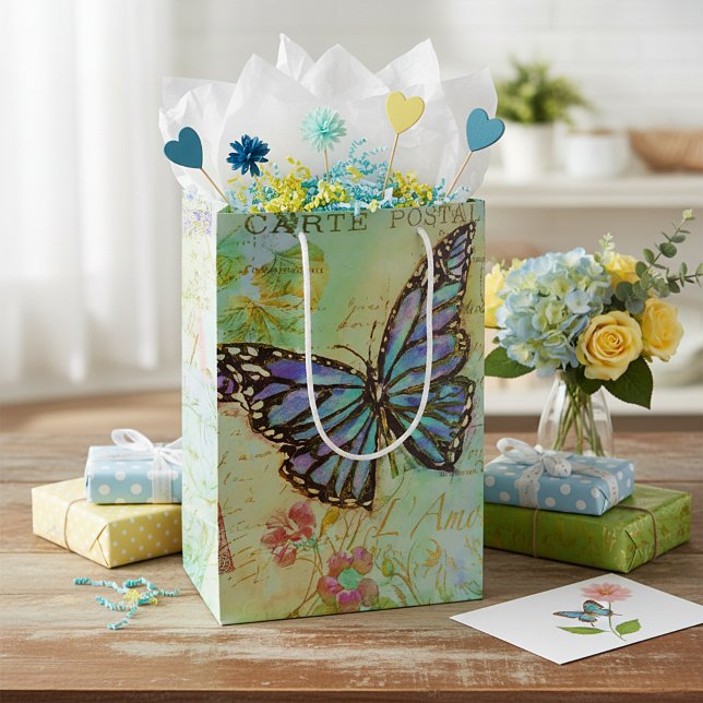 Sac Cadeau Moyen Papillon sarcelle et violet  (Créateur téléchargé)