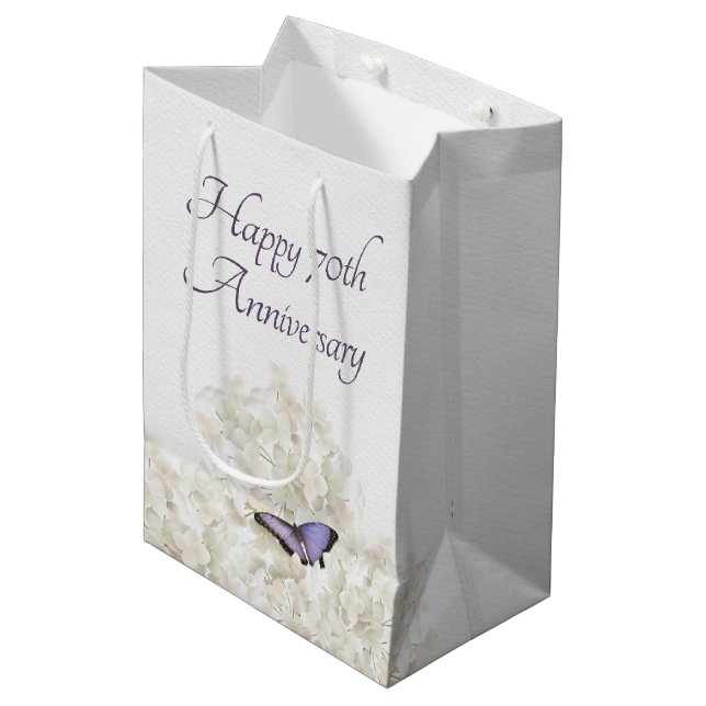 Sac Cadeau Moyen Papillon sur hydrangea blanc 70e anniversaire  (Devant Angle)