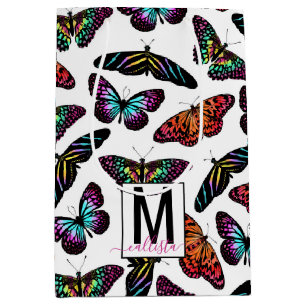 Sac Cadeau Moyen Papillons colorés Aquarelle Motif Monogramme