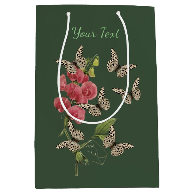 Sac Cadeau Moyen Papillons Et Fleur De Pois Doux Personnalisé     (Devant)