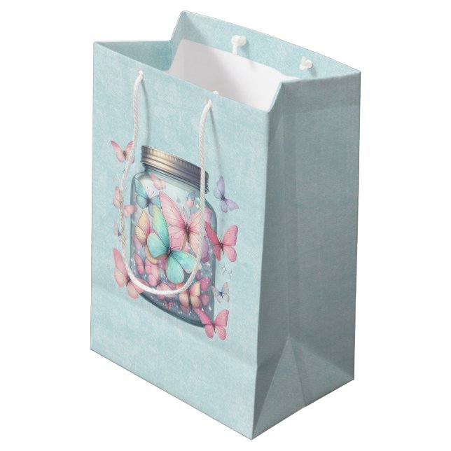 Sac Cadeau Moyen Papillons Fantaisistes dans un Pot (Dos Angle)