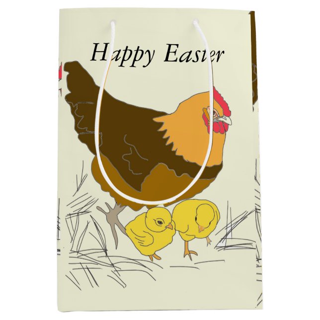 Sac Cadeau Moyen Pâques au poulet et aux poulets (Devant)