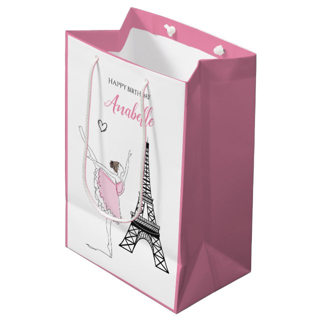 Sac Cadeau Moyen Paris Ballerina, Tour Eiffel Ballet Rose Anniversa (Devant Angle)
