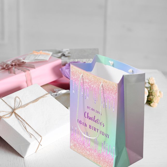 Sac Cadeau Moyen Parties scintillant arc-en-ciel d'anniversaire gou (Créateur téléchargé)
