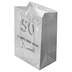 Sac Cadeau Moyen parties scintillant argent 50e anniversaire