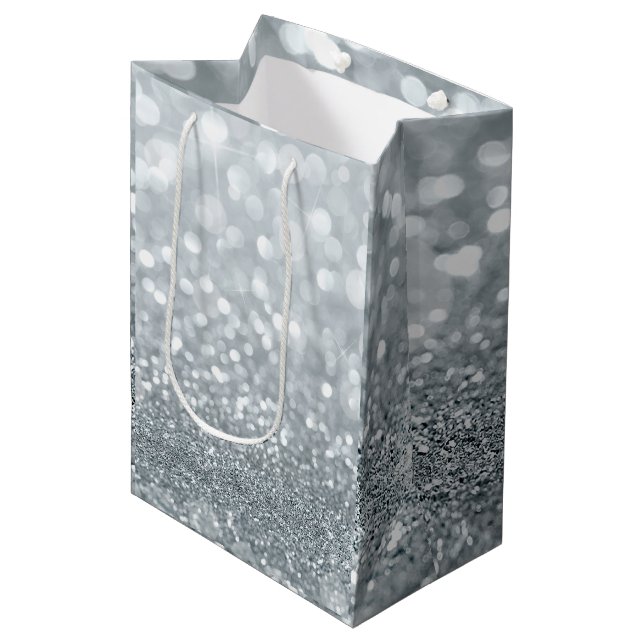 Sac Cadeau Moyen Parties scintillant argent blanc Bokeh Glam Sweet  (Devant Angle)