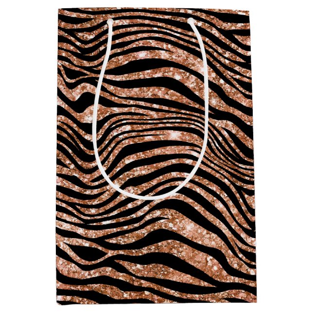Sac Cadeau Moyen Parties scintillant Black Rose Gold Zebra (Devant)