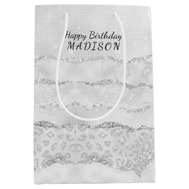 Sac Cadeau Moyen Parties scintillant blanche (Devant)